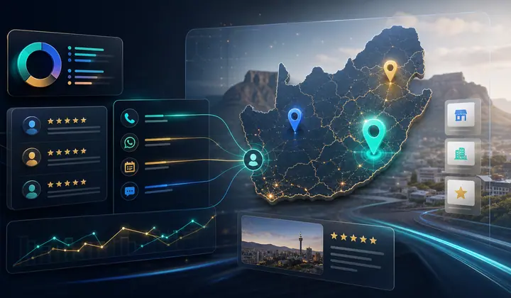 Local visibility map with service-area pins and buyer paths