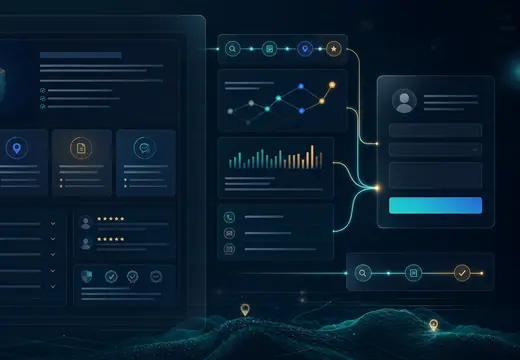Service page evidence cards connected to local visibility signals